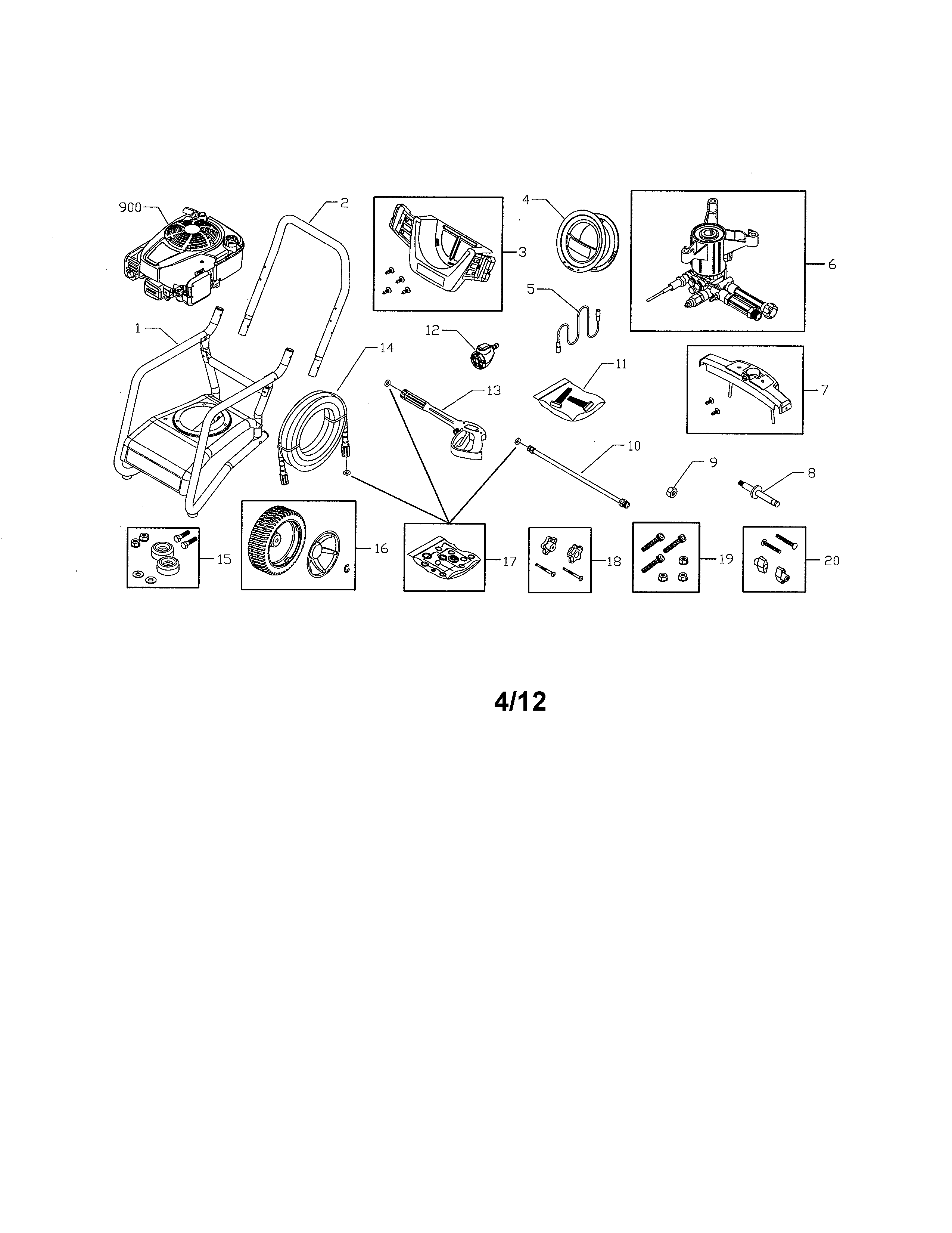 Main Unit Diagram and Parts List for 580752950  Craftsman Pressure Washer