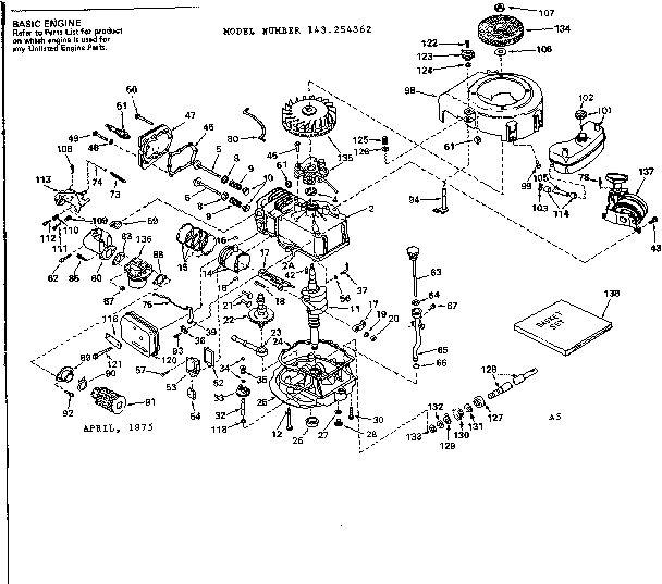 Replacement Parts Diagram and Parts List for 143254362  Craftsman Engine