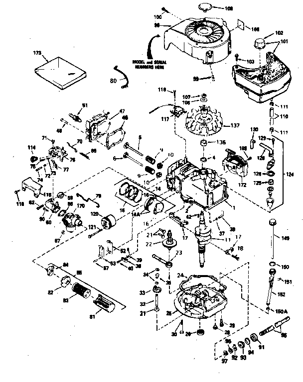 Basic Engine Diagram and Parts List for 143384342  Craftsman Engine