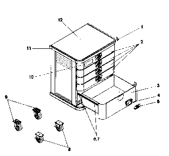 Mobile Cabinet Diagram and Parts List for 706591300  Craftsman Tool Stand & Cart