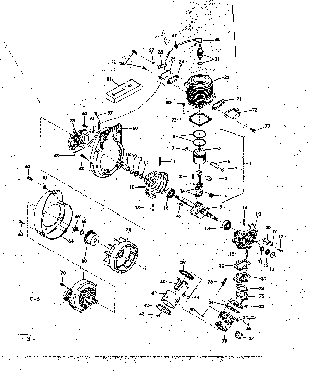 Crankcase Diagram and Parts List for 91760043  Craftsman Chainsaw