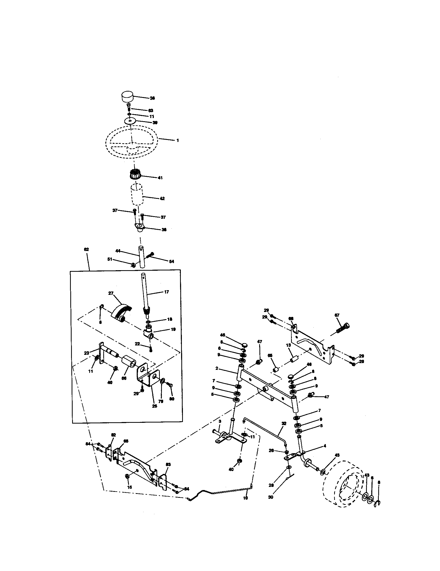 Steering Assembly Diagram and Parts List for 917272060  Craftsman Lawn Tractor