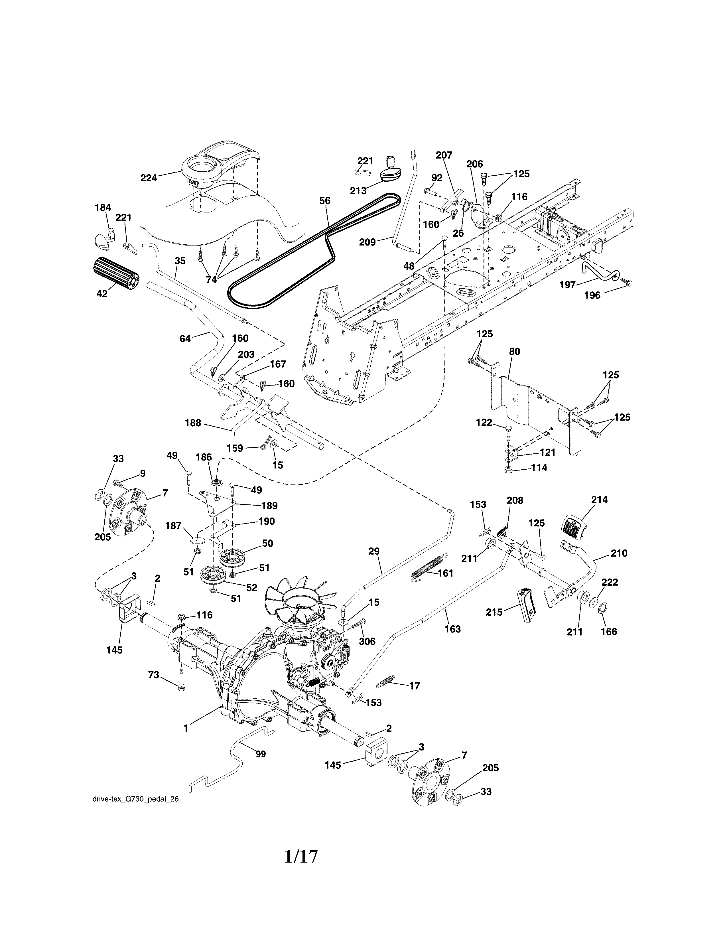 Ground Drive Diagram and Parts List for 917204041  Craftsman Lawn Tractor