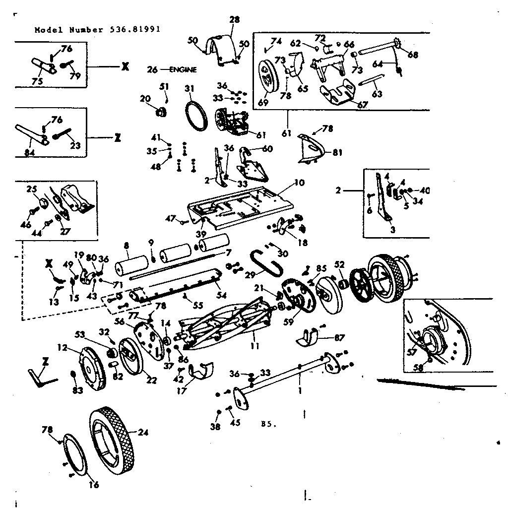 Reel Assembly Diagram and Parts List for 53681991  Craftsman Lawn Mower