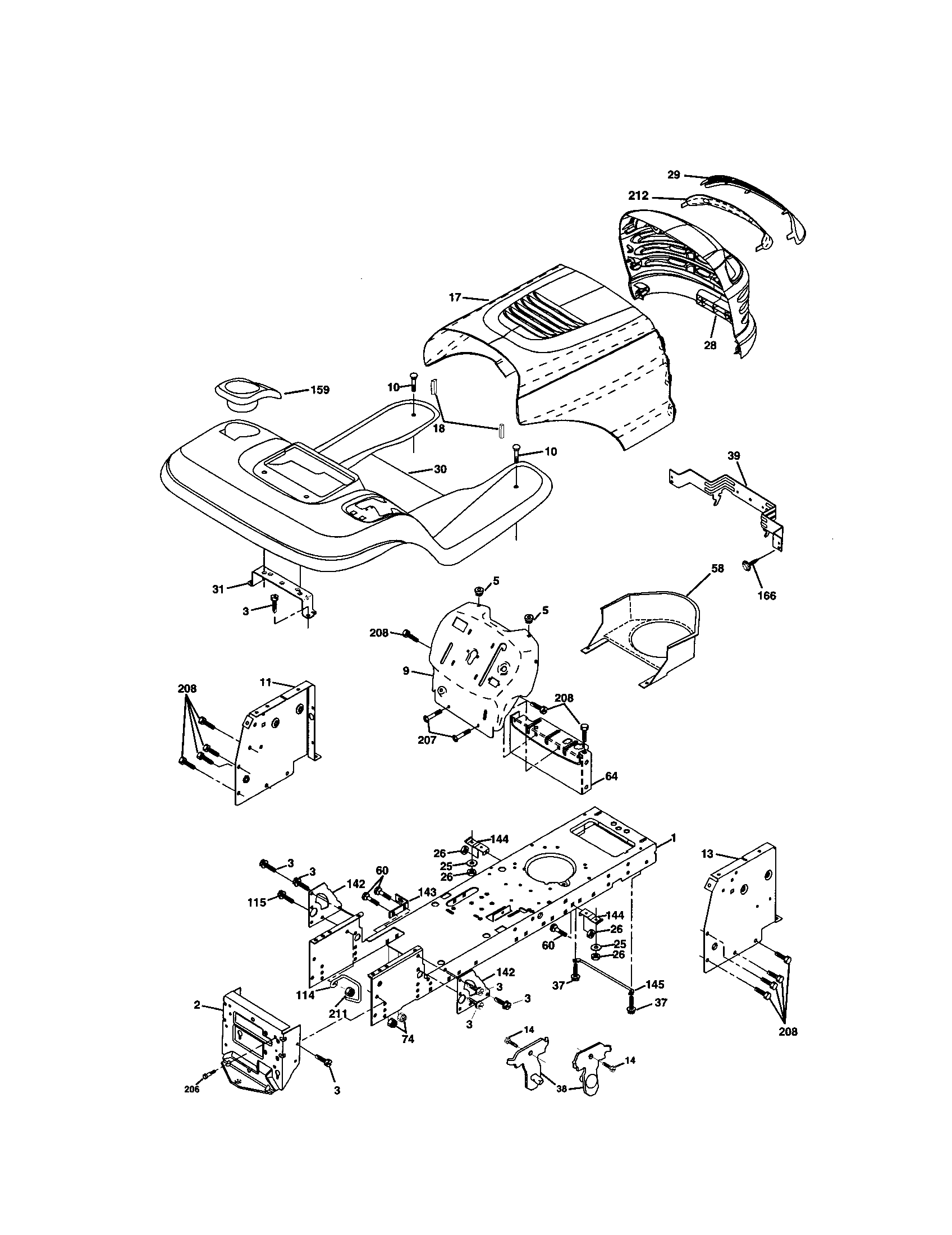 Chassis And Enclosures Diagram and Parts List for 917272074  Craftsman Lawn Tractor