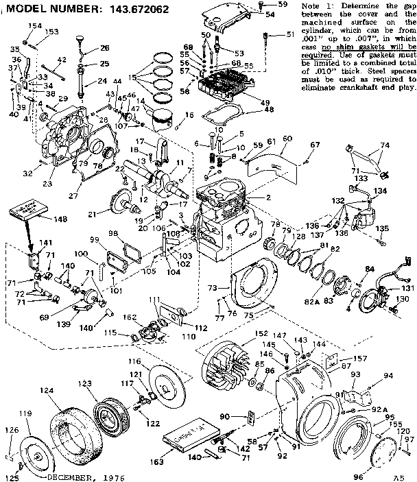 Replacement Parts Diagram and Parts List for 143672062  Craftsman Engine