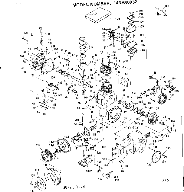 Engine Diagram and Parts List for 143640032  Craftsman Engine