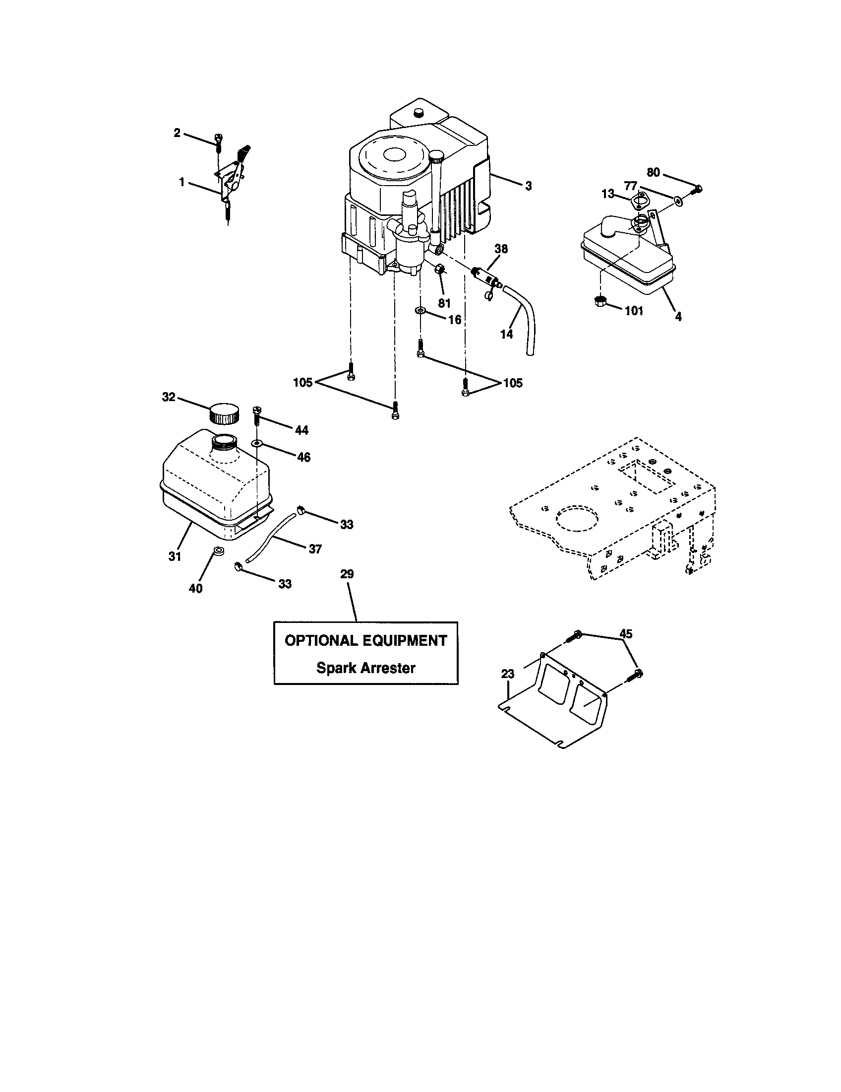 Engine Diagram and Parts List for 917272073  Craftsman Lawn Tractor