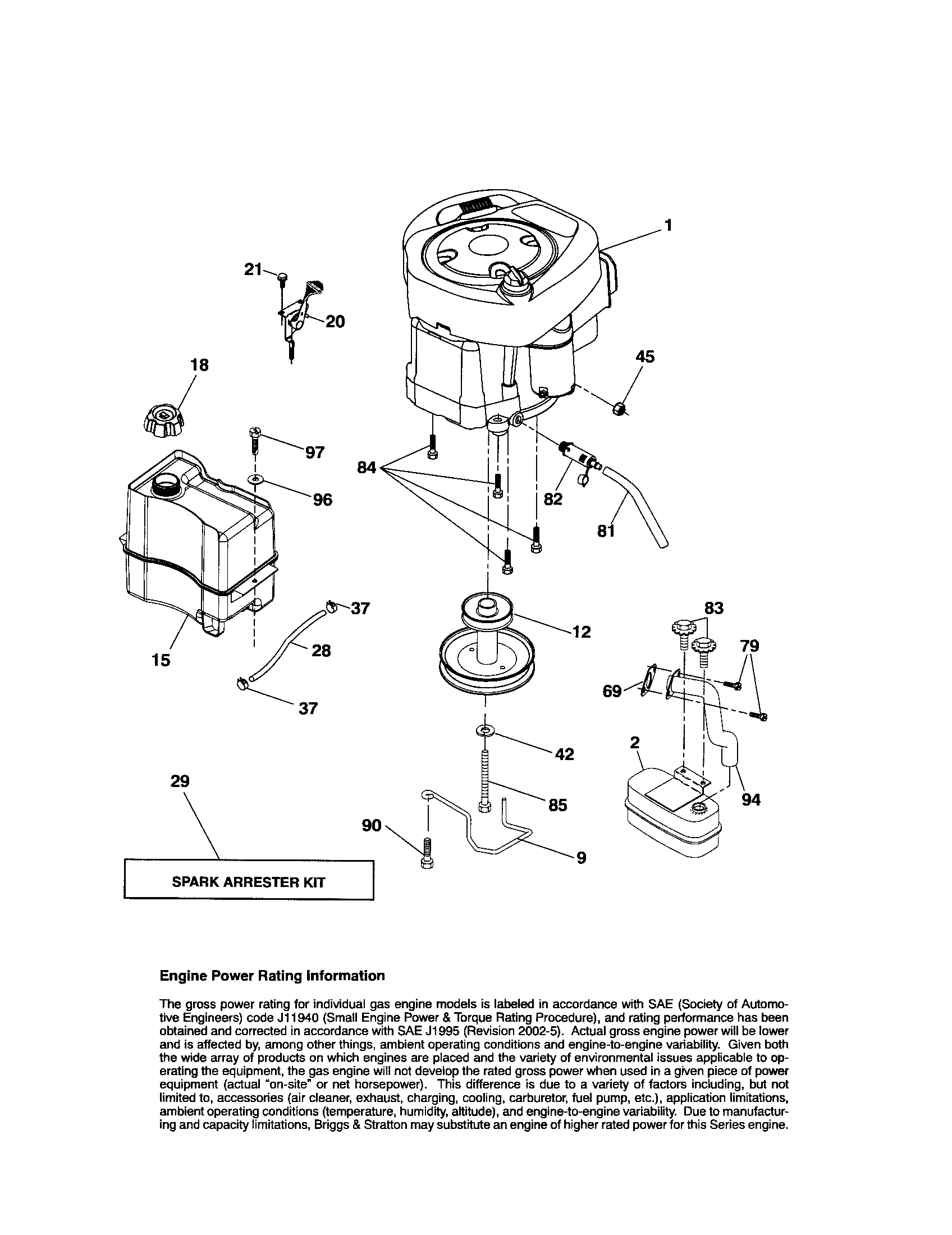 Engine Diagram and Parts List for 917287241  Craftsman Lawn Tractor