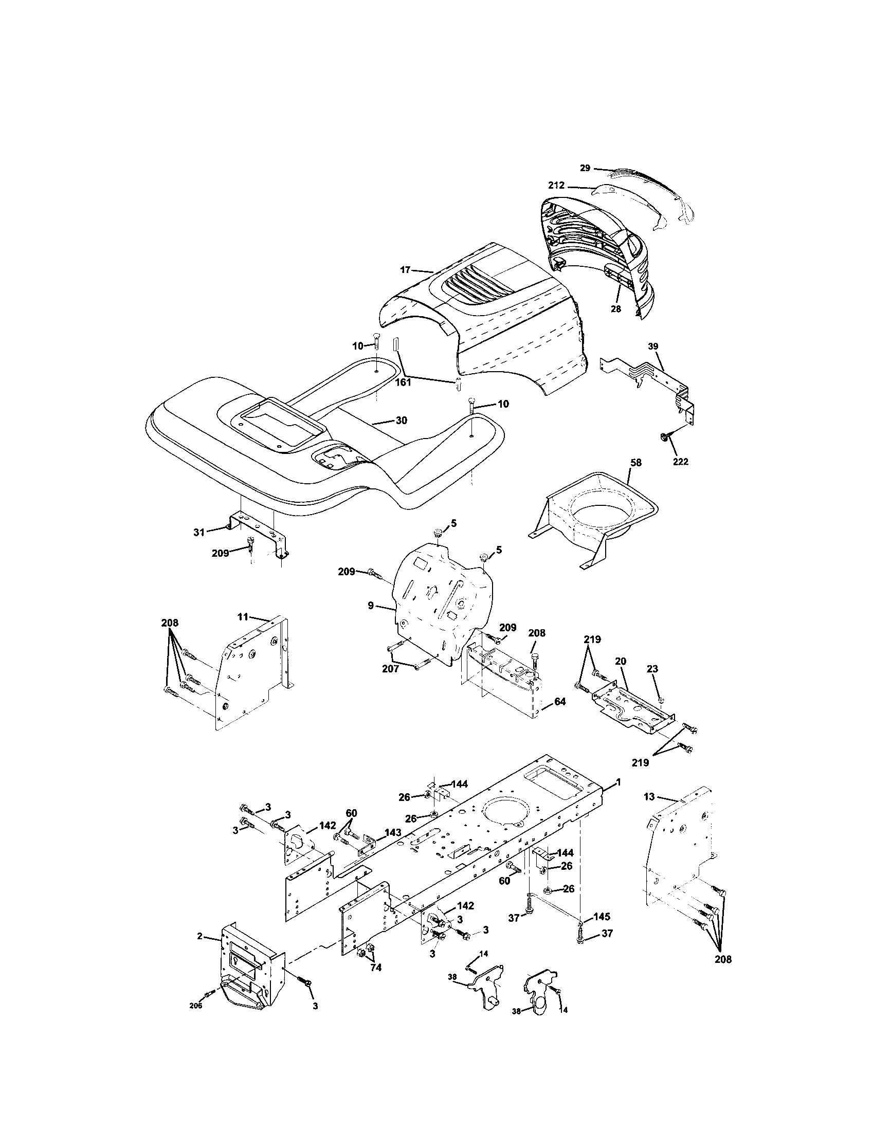 Chassis And Enclosures Diagram and Parts List for 917272920  Craftsman Lawn Tractor