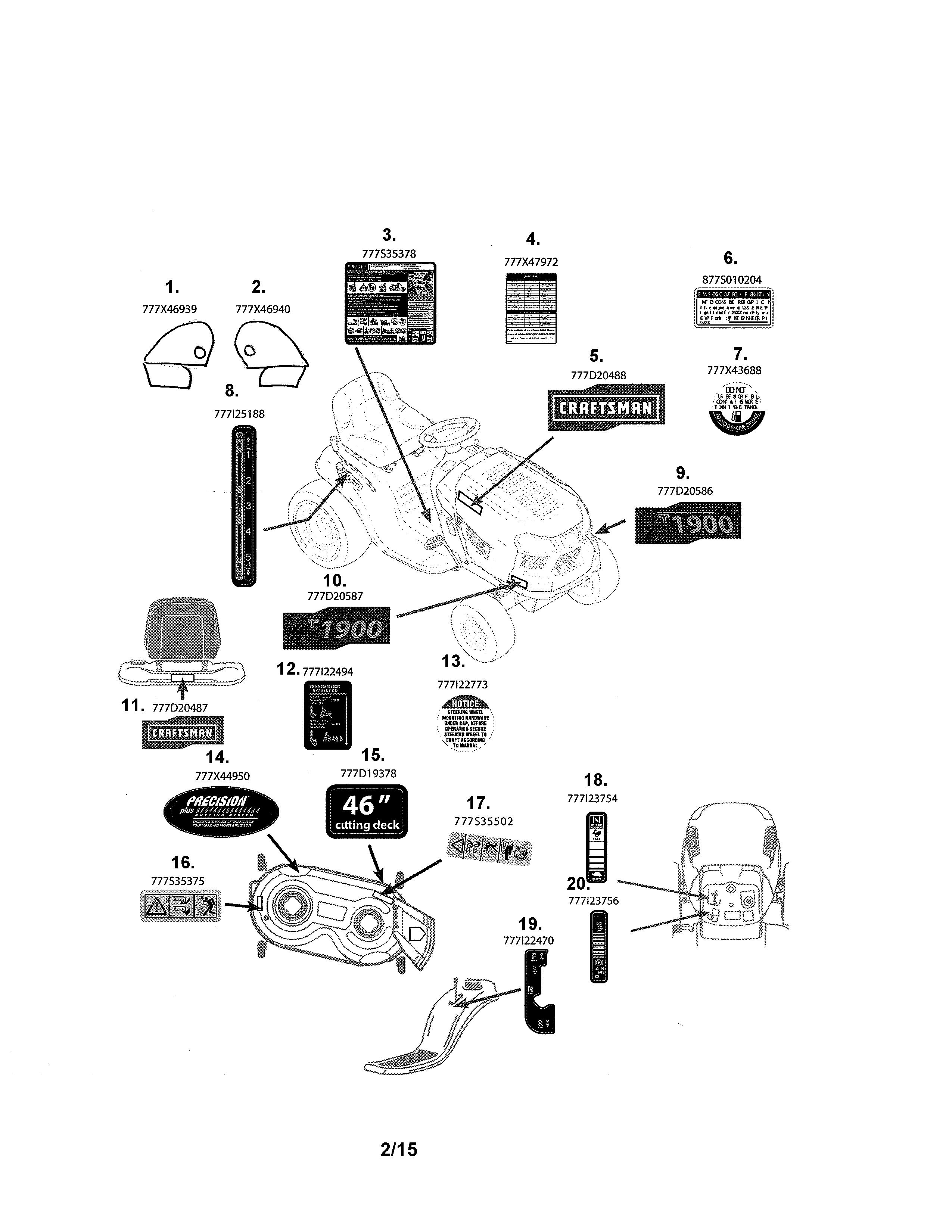 Decals Diagram and Parts List for 247203790  Craftsman Lawn Tractor