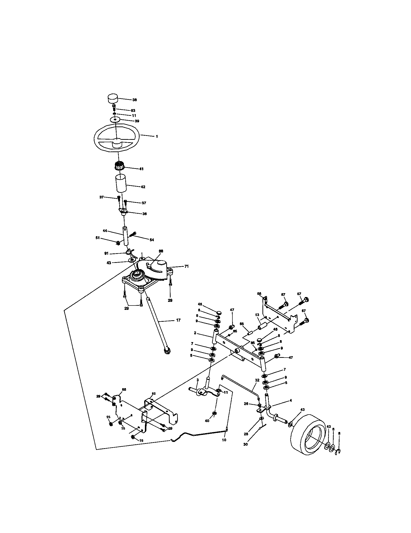 Steering Assembly Diagram and Parts List for 917271823  Craftsman Lawn Tractor
