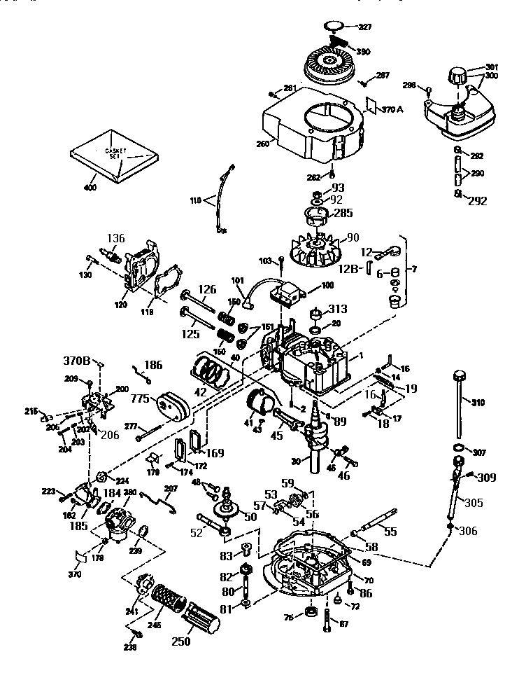Replacement Parts Diagram and Parts List for 143953810  Craftsman Engine