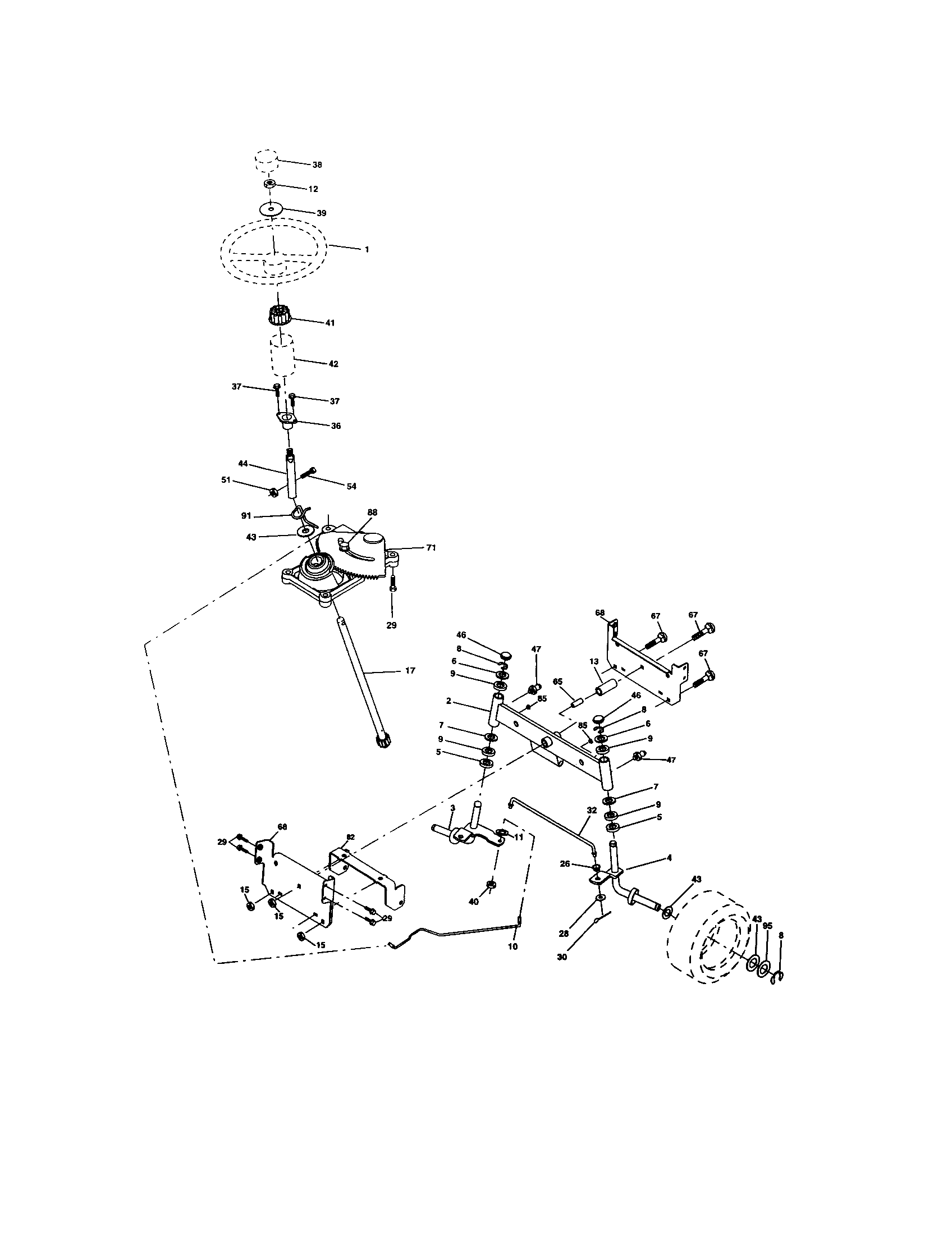 Steering Assembly Diagram and Parts List for 917273374  Craftsman Lawn Tractor