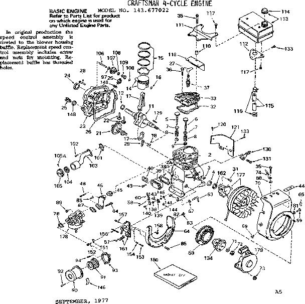 Replacement Parts Diagram and Parts List for 143677022  Craftsman Engine