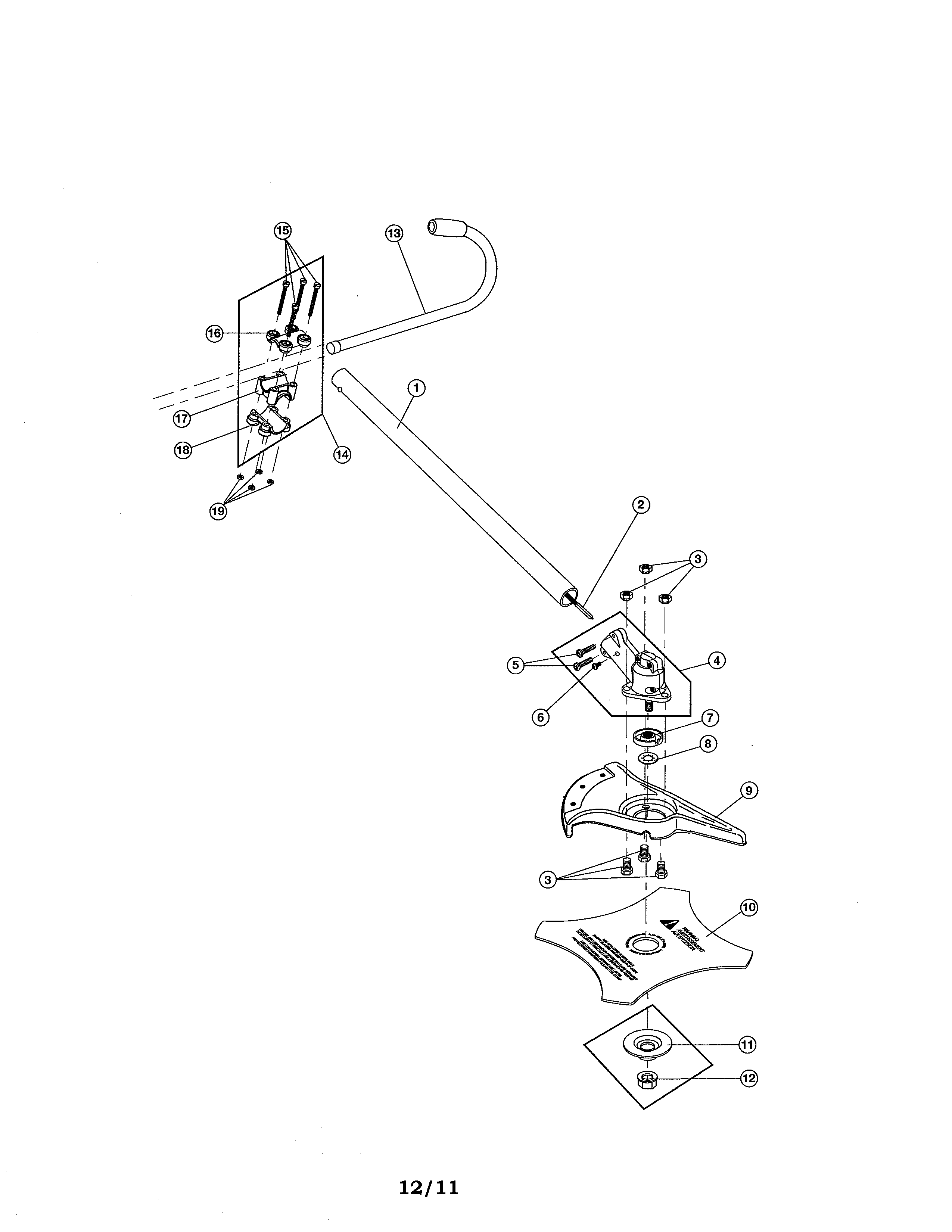 Brush Cutter Attachment Diagram and Parts List for 316792440  Craftsman Trimmer