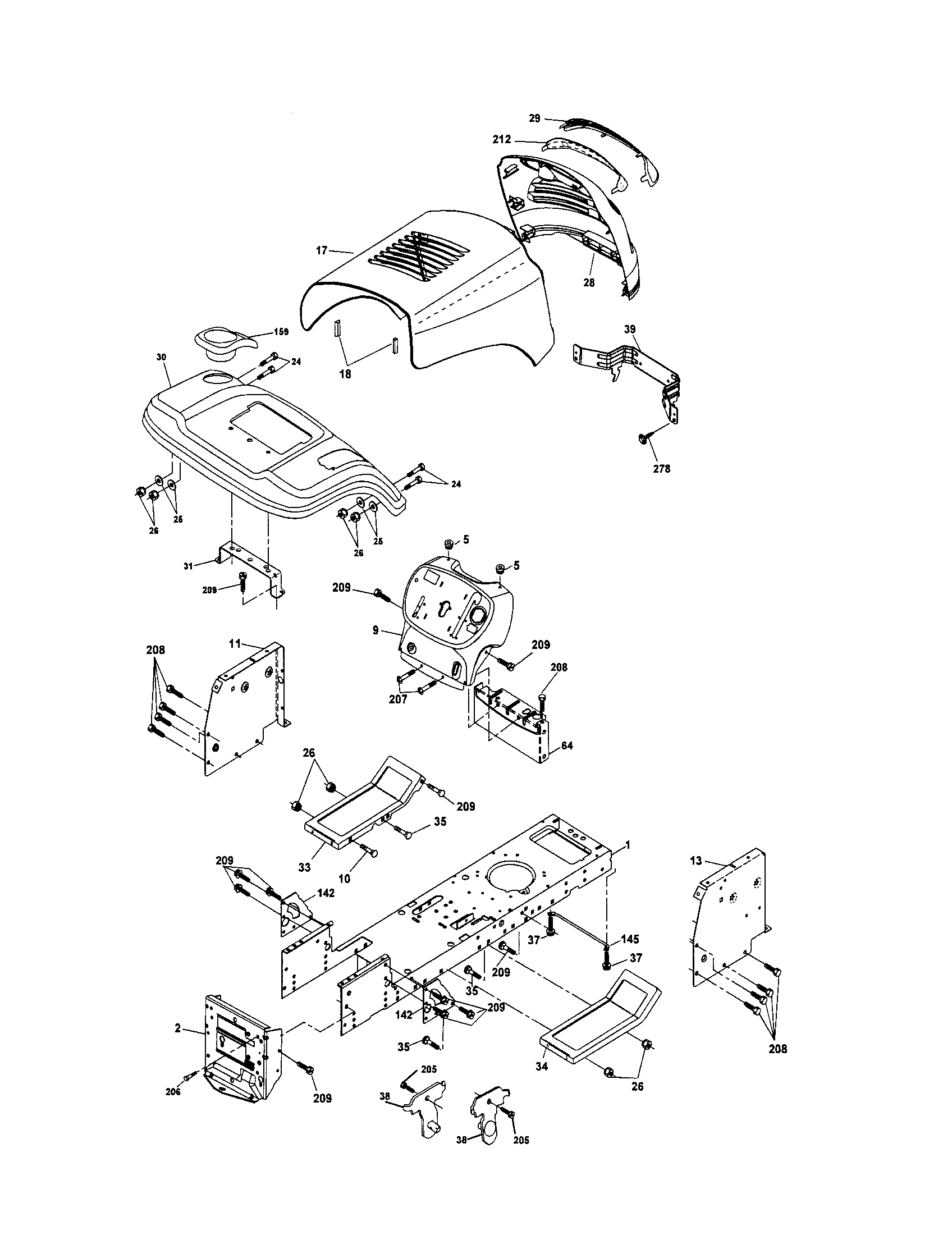 Chassis And Enclosures Diagram and Parts List for 917286050  Craftsman Lawn Tractor