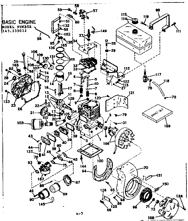 Basic Engine Diagram and Parts List for 143555012  Craftsman Engine