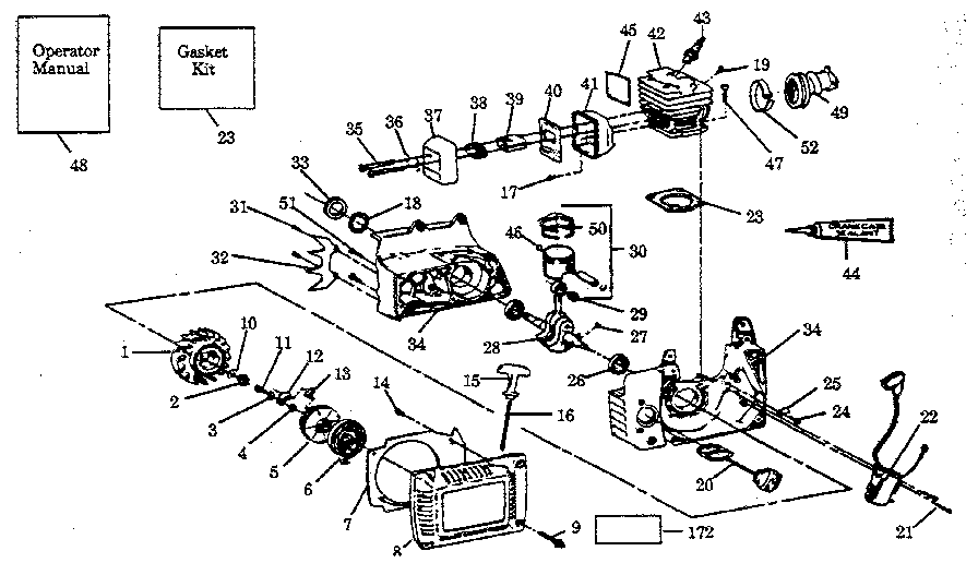 Cylinder Assembly Diagram and Parts List for 358356331  Craftsman Chainsaw