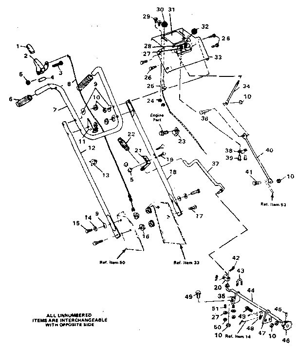 Handle Assembly Diagram and Parts List for 8872  Craftsman Snow Blower