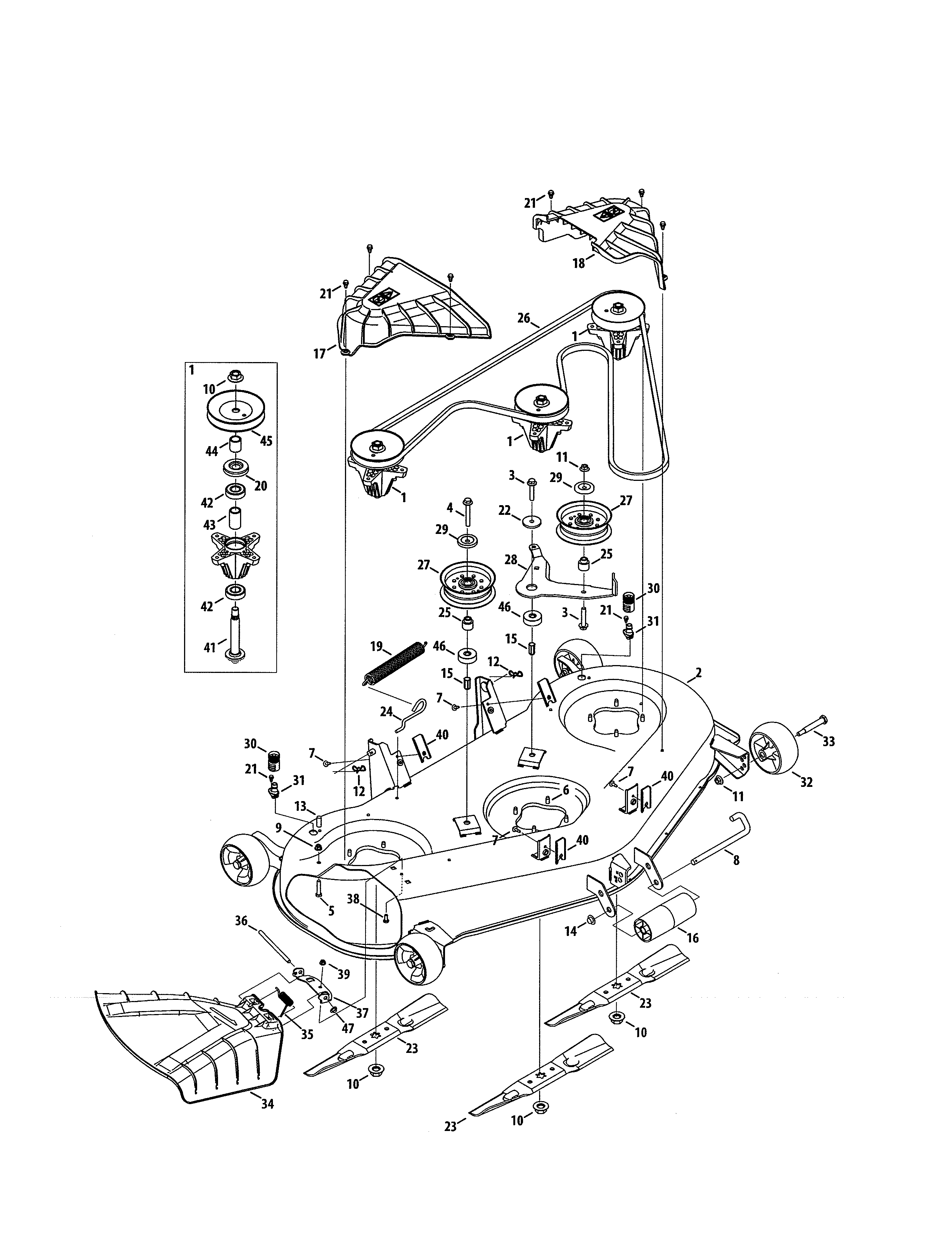 Deck/spindle Diagram and Parts List for 247270550  Craftsman Lawn Tractor