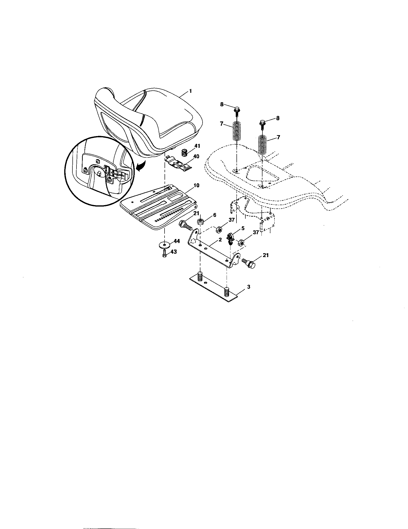 Seat Assembly Diagram and Parts List for 917276884  Craftsman Lawn Tractor