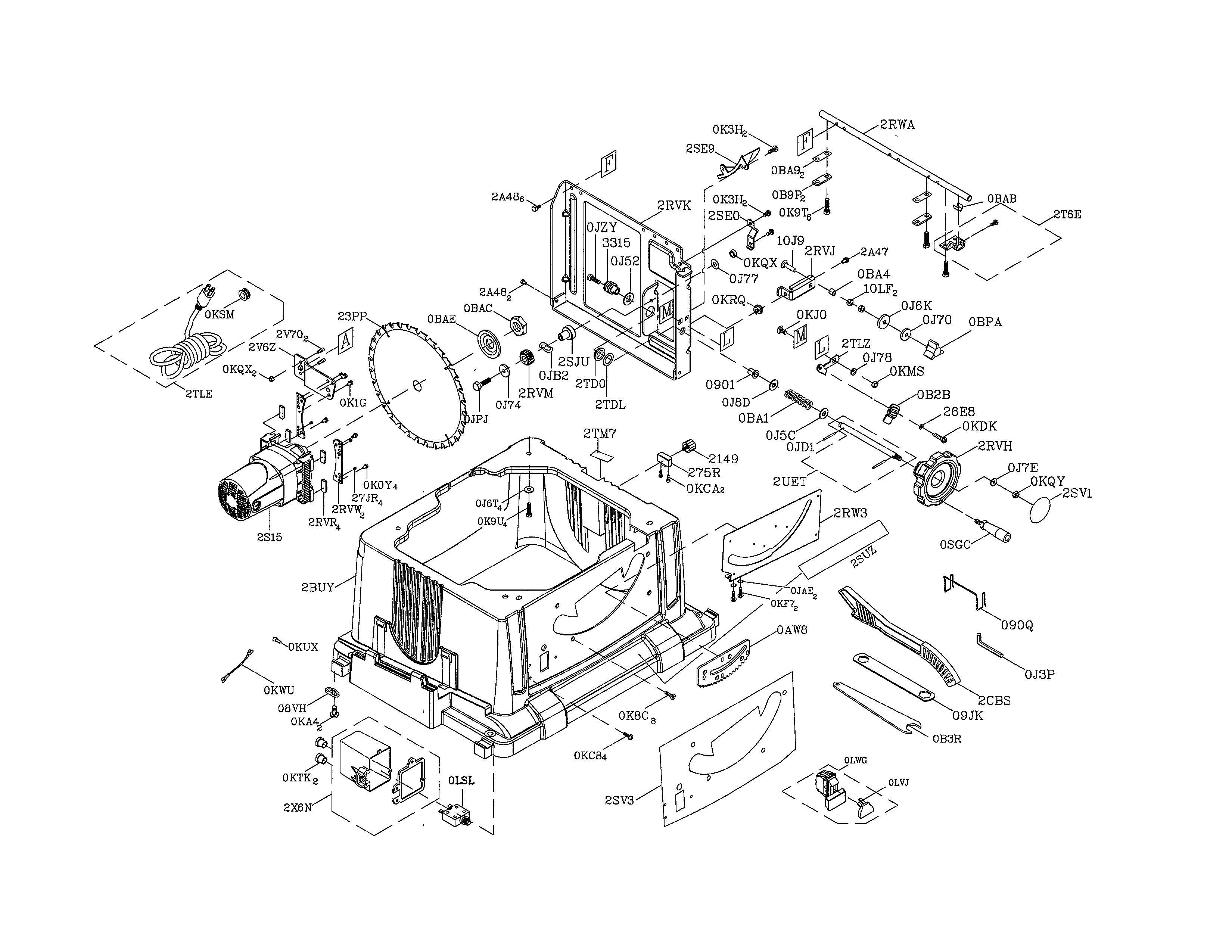 Body/blade Diagram and Parts List for 137218072  Craftsman Table Saw