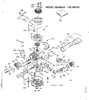 Replacement Parts Diagram and Parts List for 143246142  Craftsman Engine