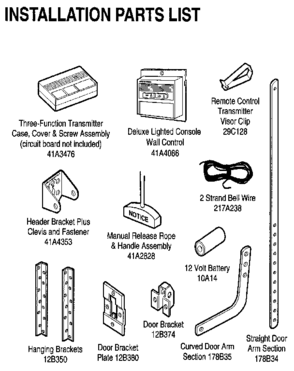 Installation Diagram and Parts List for 139536141SR  Craftsman Garage Door Opener
