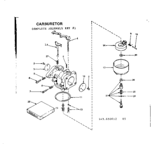 Carburetor Diagram and Parts List for 143650012  Craftsman Engine