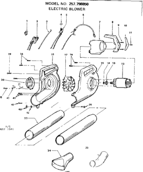 Electric Blower Diagram and Parts List for 257798850  Craftsman Snow Blower
