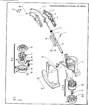 Drive Shaft And Head Assembly Diagram and Parts List for 257798100  Craftsman Trimmer