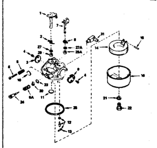 Carburetor Diagram and Parts List for 143356082  Craftsman Engine