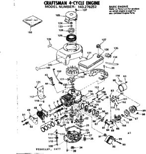 Replacement Parts Diagram and Parts List for 143276252  Craftsman Engine