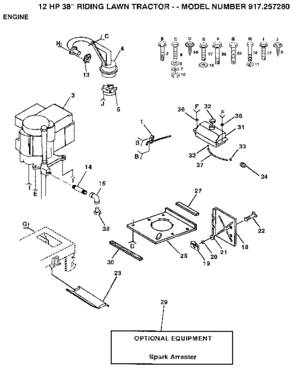 Engine Diagram and Parts List for 917257280  Craftsman Lawn Tractor