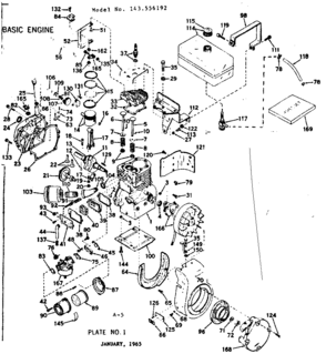 Basic Engine Diagram and Parts List for 143556192  Craftsman Engine