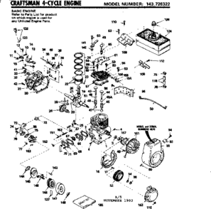 Replacement Parts Diagram and Parts List for 143726322  Craftsman Engine