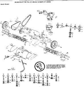 Main Frame Diagram and Parts List for 917299590  Craftsman Tiller