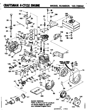 Replacement Parts Diagram and Parts List for 143726042  Craftsman Engine