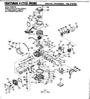Replacement Parts Diagram and Parts List for 143316182  Craftsman Engine