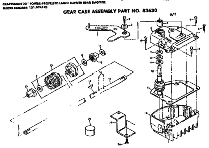 Gear Case Assembly Diagram and Parts List for 131974142  Craftsman Lawn Mower