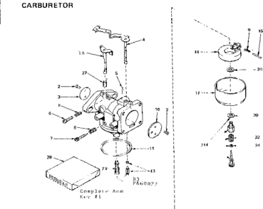 Carburetor Diagram and Parts List for 143660022  Craftsman Engine
