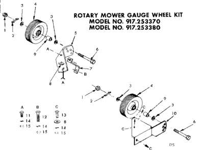 Gauge Wheel Kit Diagram and Parts List for 917253370  Craftsman Lawn Tractor
