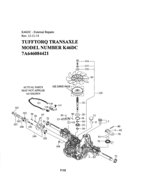 Transaxle Diagram and Parts List for 917991470  Craftsman Lawn Tractor