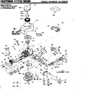 Replacement Parts Diagram and Parts List for 143326232  Craftsman Engine