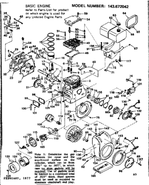 Replacement Parts Diagram and Parts List for 143672042  Craftsman Engine