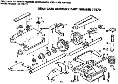 Gear Case Assembly Diagram and Parts List for 131978413  Craftsman Lawn Mower