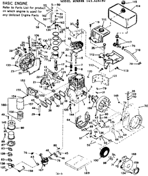 Basic Engine Diagram and Parts List for 143626192  Craftsman Engine