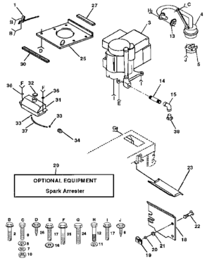 Engine Diagram and Parts List for 917255575  Craftsman Lawn Tractor