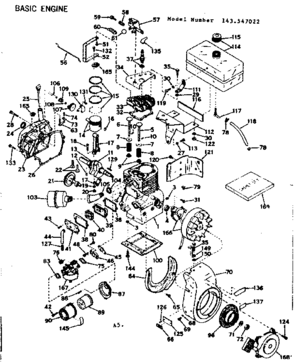 Basic Engine Diagram and Parts List for 143547022  Craftsman Engine